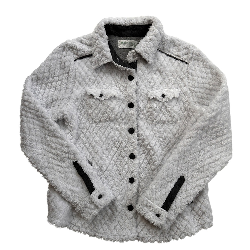 Aventura Quilted Fleece Shacket Women Medium Gray Button Up Diamond Coat